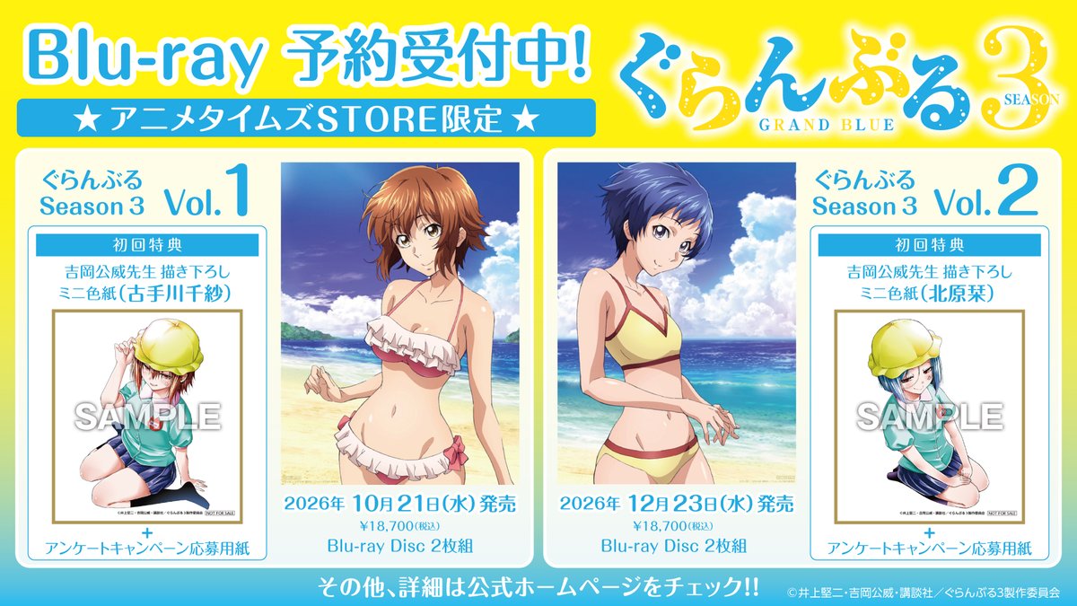 🌊 #ぐらんぶる Season 3🌊 Blu-ray 特典ミニ色紙デザイン大公開