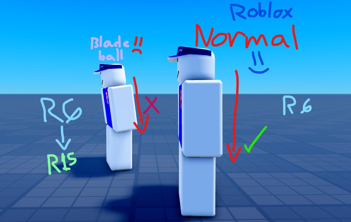 ZayaZX2012's tweet photo. #Roblox #Robloxdev @Blade_Ball 
Someone please tell me why using R6 Animation's and R6 bundle In blade ball your back is bent forward like it makes no sense??
Is Roblox on fault for this or did the Developers of Blade ball not make it that you can use R6 Animation's without your back being bent forward😭🤣😂

Someone say there thoughts on R6 to R15 update my god its bad
👇👇👇