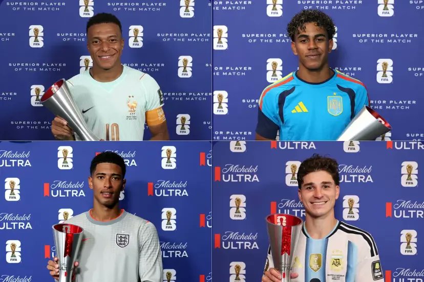 askanamericans's tweet photo. All of the players (Mbappe, Yamal, Bellingham, Alvarez) winning MOTM in the four quarter-finals round of the World Cup plays in the same league, La Liga. https://t.co/3imwPcHVKx