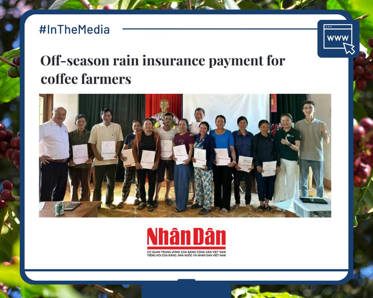 BiovIntCIAT_eng's tweet photo. 📰 #InTheMedia | ☕📊 Managing climate risk is key to coffee production in Vietnam.
Weather index insurance in Gia Lai provides payouts when rainfall thresholds are exceeded, helping farmers sustain production and reinvest after shocks. 🌧️🌱
🔗 Read more: https://t.co/RoU5zkpUqT https://t.co/LerDR1fIFl