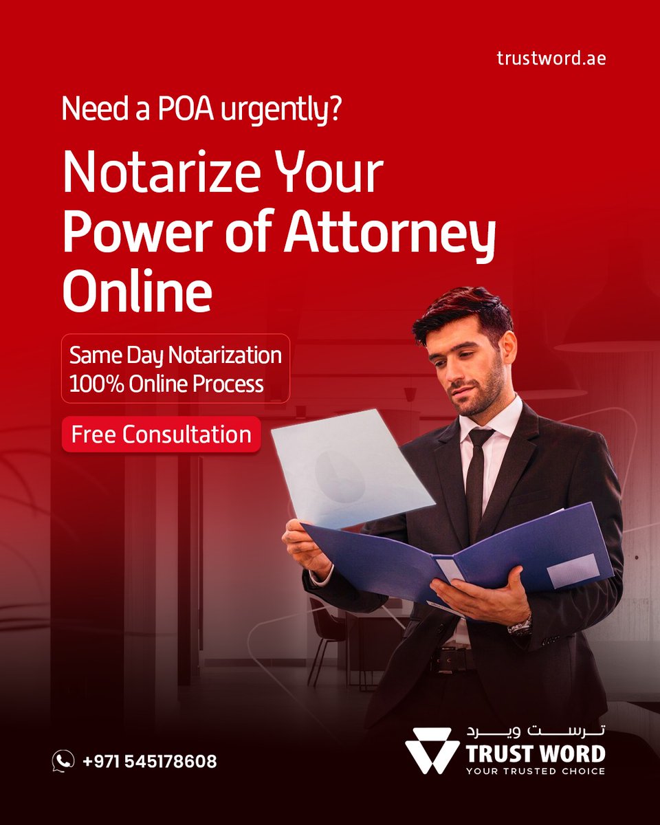 trustword_ae's tweet photo. Need a Power of Attorney (POA) urgently in the UAE?

Get your POA notarized online with Trustword.

✅ Same-Day Notarization*
✅ 100% Online Process
✅ Free Consultation

📞 054 517 8608
🌐 https://t.co/2bsyHtARvZ

#PowerOfAttorney #POA #OnlineNotary #Dubai #UAE #DubaiCourts https://t.co/Vm5DVNX7yE