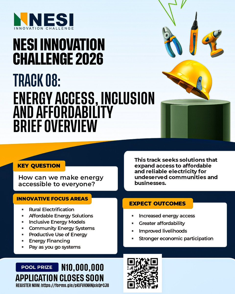 NESIChallenge's tweet photo. Whether you’re building community energy systems, rural electrification solutions, affordable energy technologies, this is your opportunity to create impact where it matters most.

https://t.co/yZ440hjxd3 

#nesiinnovationchallenge  #energyaccess #energyinnovation https://t.co/Dp9CpjK9IW