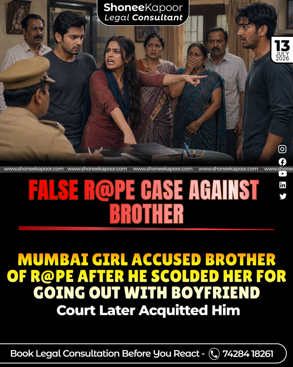 ShoneeKapoor's tweet photo. We often hear about false cases being filed by outsiders, partners or spouses. But here, the accusation came from inside the man’s own home—from his own sister.

She reportedly accused her 24-year-old brother of r@pe after he scolded her for going out with her boyfriend. During the trial, she withdrew the allegations, and the court acquitted him due to contradictions and lack of evidence.

But who will return the two years he lost in jail? Who will repair the reputation destroyed by the word “r@pist”?

When even a sister can allegedly weaponise such a serious law against her own brother, should false accusers still escape without punishment? Or has “believe every accusation” become more important than protecting innocent men?