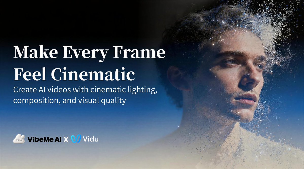 ViduAI_official's tweet photo. From Music to Music Video—Now in One Workflow.

Vidu's cinematic AI video generation is now integrated with VibeMe AI.

Create professional storyboards from your music with VibeMe AI, then instantly generate cinematic music videos with Vidu—all in one seamless workflow.

From melody to storyboard to screen, your creative journey starts here.

Huge thanks to the VibeMe AI team—we can't wait to see what you create.

Try it now 👇
https://t.co/lBRIJMzVM9

#Vidu #VibeMeAI #AIGC #MusicVideo #AIVideoGeneration #StrategicPartnership
