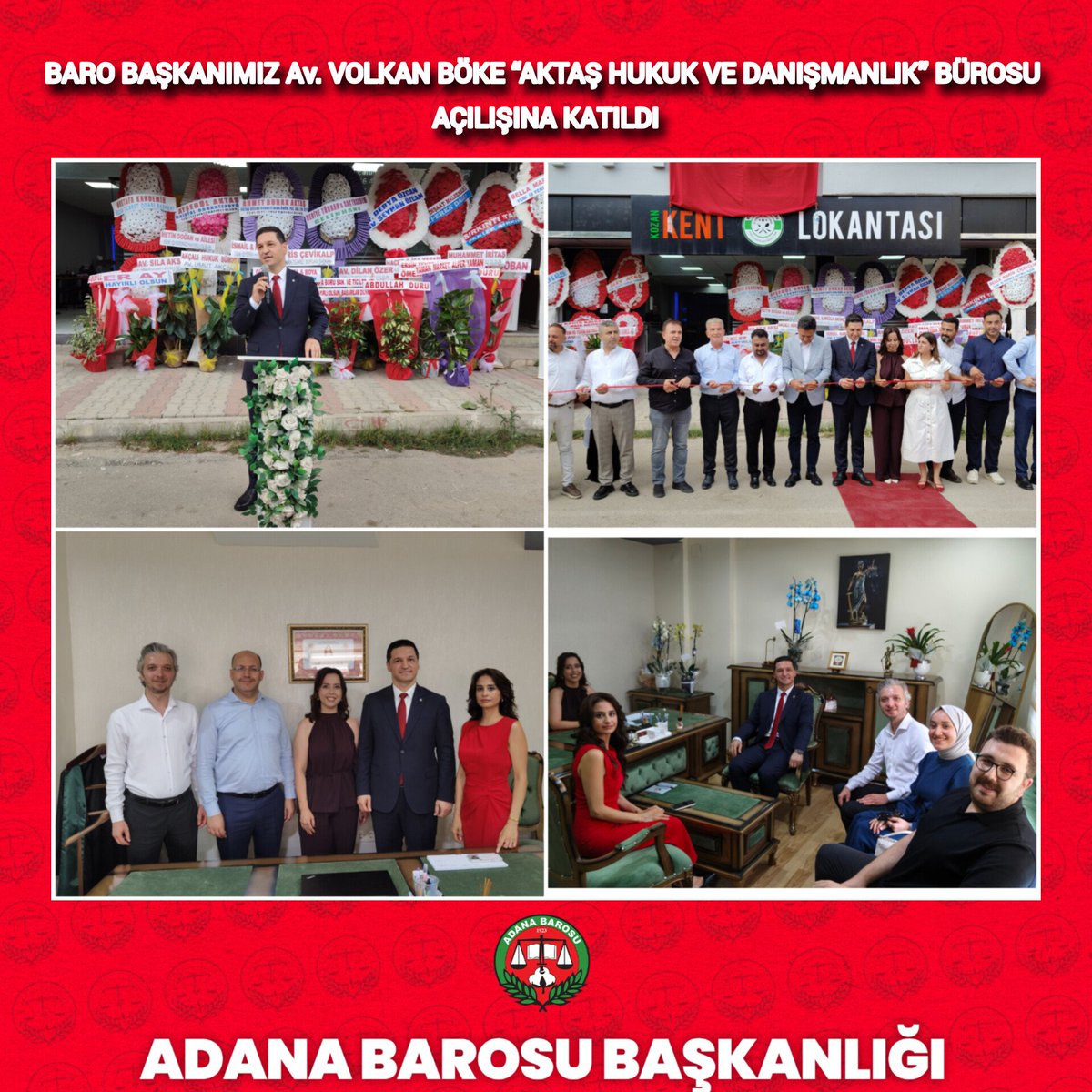 AdanaBarosu's tweet photo. BARO BAŞKANIMIZ Av. VOLKAN BÖKE “AKTAŞ HUKUK VE DANIŞMANLIK” BÜROSU AÇILIŞINA KATILDI
https://t.co/rOjVQJHhJf https://t.co/6ZtJV2dbnM