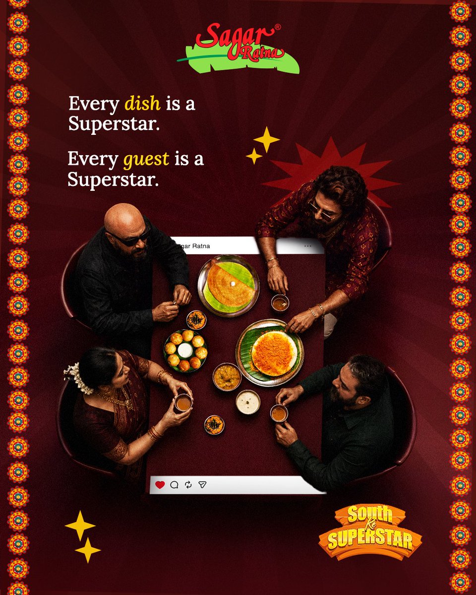 SagarRatna_'s tweet photo. Every dish is a Superstar. Every guest is a Superstar. This table? Full house. 🎬🍛

Benne Masala Dosa. Thatte Podi Idli with Ghee. Paniyaram. Three legends. One menu. One table.

South Ke Superstar — Now at Sagar Ratna. https://t.co/EFFEoP5wo0