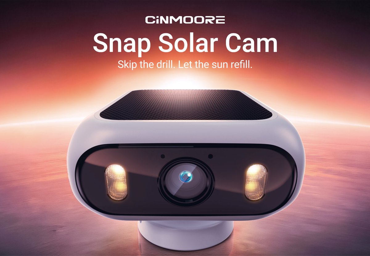 CinmooreAI's tweet photo. CiNMOORE Snap Solar Cam! 
Skip the drill. Let the sun refill. 

Solar-Powered All-in-One Outdoor Camera BC7WU
| Built-in Solar Panel 
| Large Battery  
| Weatherproof Design 
| AI-ISP

🔗https://t.co/nOTmMhU7ay https://t.co/i1xQo9Ut1x