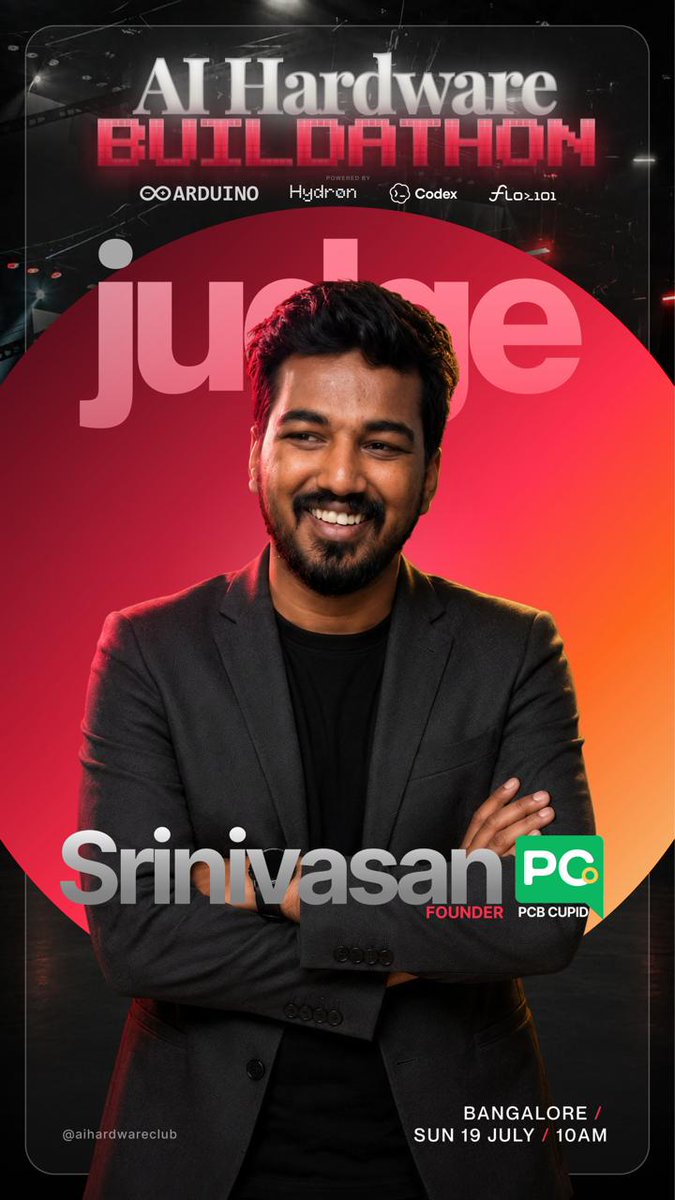 buildwithsrini's tweet photo. I'll be joining the AI Hardware Buildathon in Bangalore as a judge on 19th July.

Applications close soon → https://t.co/Ht7ZY09kyp

Excited to meet makers building AI-native hardware!

@PcbCupid @Bhoomiarora_  @aachmannnn 

#Bangalore #Hackathon #AI #Hardware https://t.co/SsHzYbJxyy