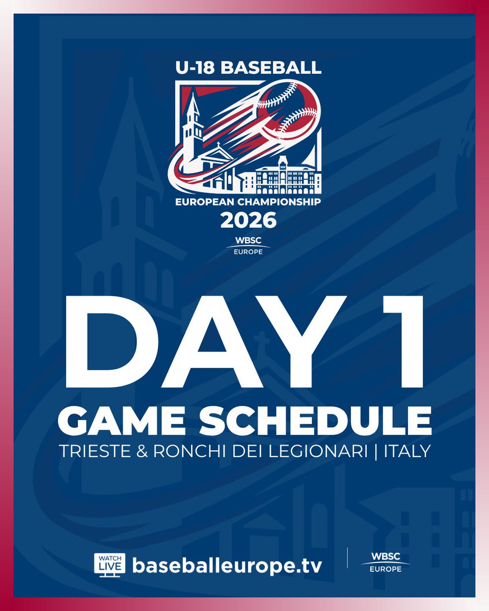 WBSCEurope's tweet photo. ⚾️ Monday July 13, U-18 Baseball European Championship starts today!

📺 Watch the full event on https://t.co/bl8GAhJVUz
🗞️ Read the Event preview article on https://t.co/7OHygpepUn 
 
#baseballeurope #eurobaseball #U18BECh https://t.co/BuHMW6WuF2