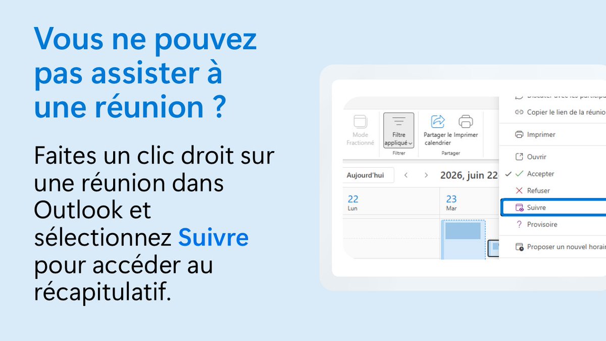 MSVousAide's tweet photo. Accepter ✔️
Refuser ❌
Suivre(?)

Utilisez l’option Suivre d’Outlook pour obtenir le récapitulatif d’une réunion à laquelle vous ne pouvez pas assister. En savoir plus :

https://t.co/JBKZpJP491 https://t.co/Y8EKNDyZtP