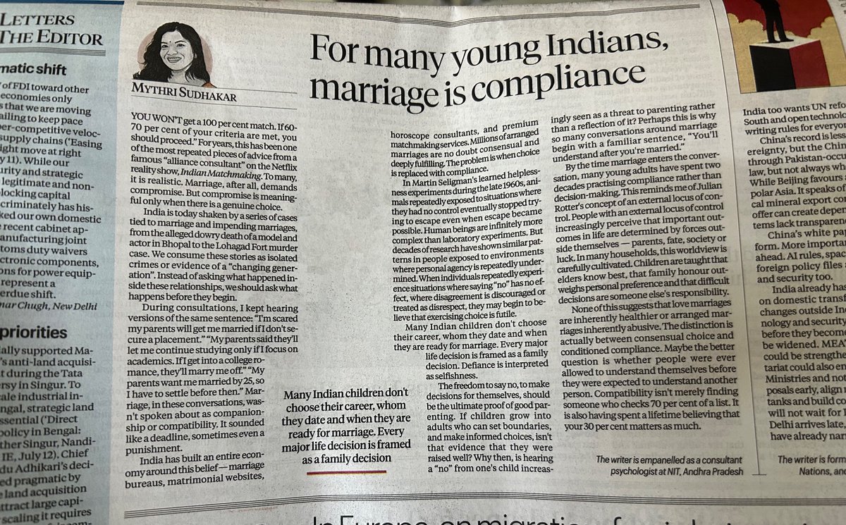 Apkal's tweet photo. Marriage, in our family conversations, isn’t spoken about as companionship or compatibility. It is a deadline, sometimes even a punishment.

#siyagupta #sonamraghuvanshi #endogamy #caste https://t.co/ksXQVkIHD7