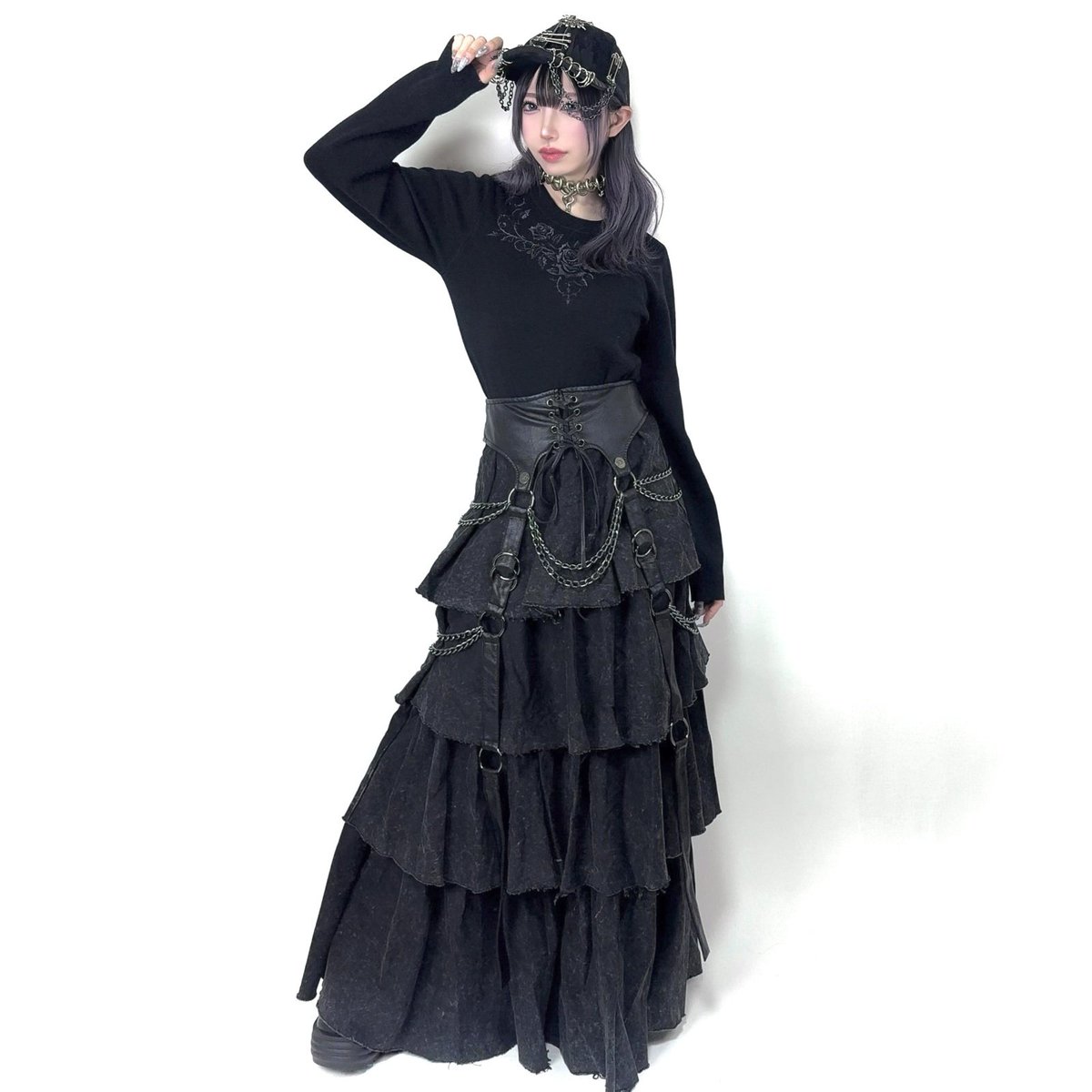 ゴシックでグランジテイストのロングスカート🖤 Punk distressed long