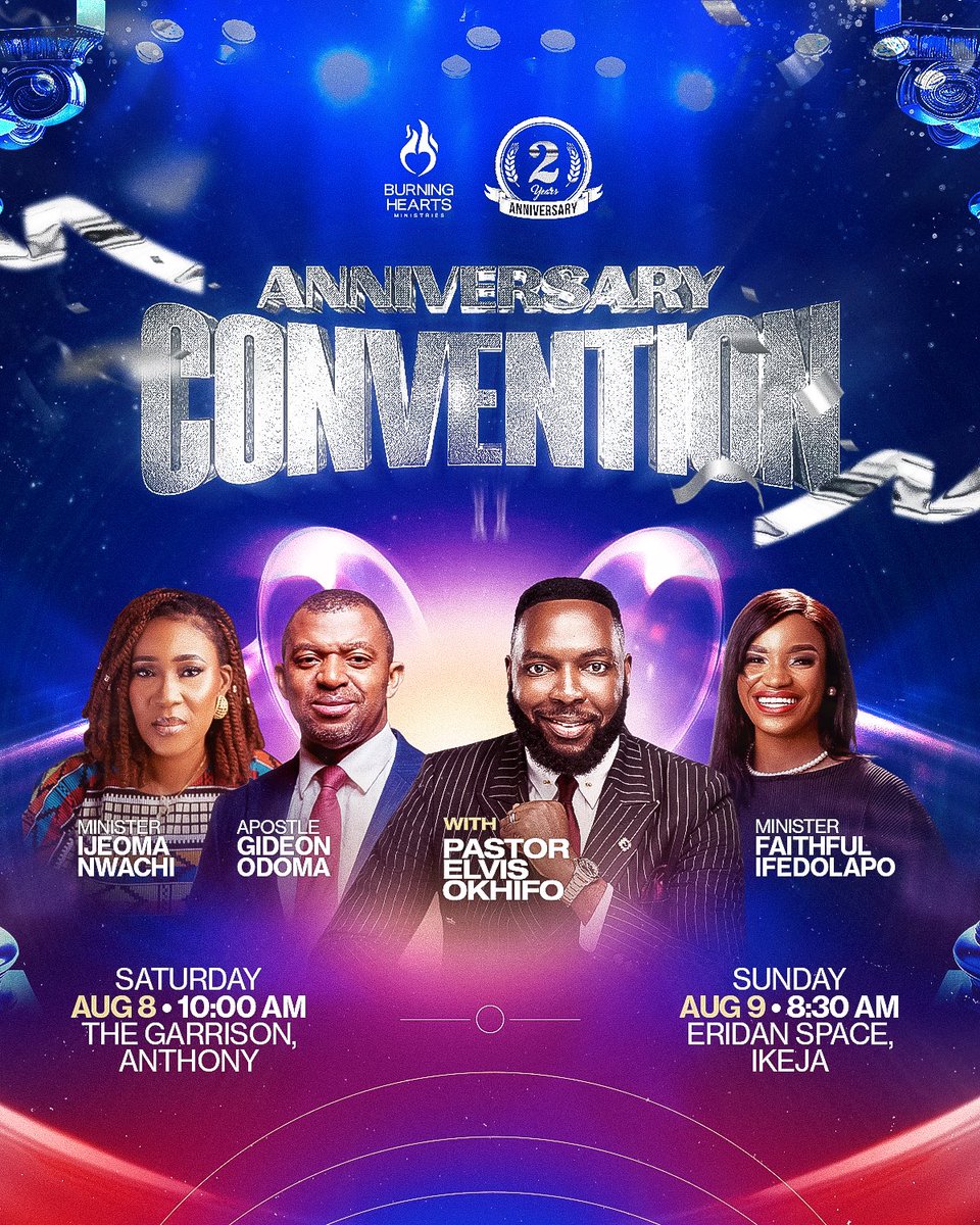 ElvisOkhifo's tweet photo. BHM is 2!

Join us on the 8th-9th of August as we mark 2 years of church ministry, of God’s faithfulness, of souls saved and men trained!

We will be blessed by the ministry of Daddy @gideonodoma and the anointed music ministries of Ijeoma Nwachi &amp; Faithful Ifedolapo

See you 💫 https://t.co/XIQBP38QXa