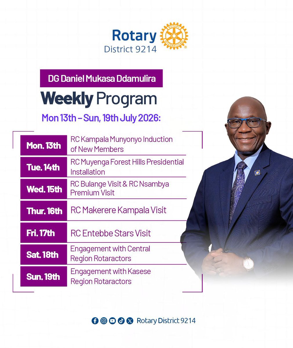rotaryd9214's tweet photo. A new week, a renewed commitment to serve.
DG @DGDanielDdam continues across District 9214 to inspire action, strengthen fellowship, and advance our shared mission of creating lasting impact across Uganda and Tanzania.`
#EachOneEngageForImpact
#CreateLastingImpact https://t.co/S0kv9Igde9