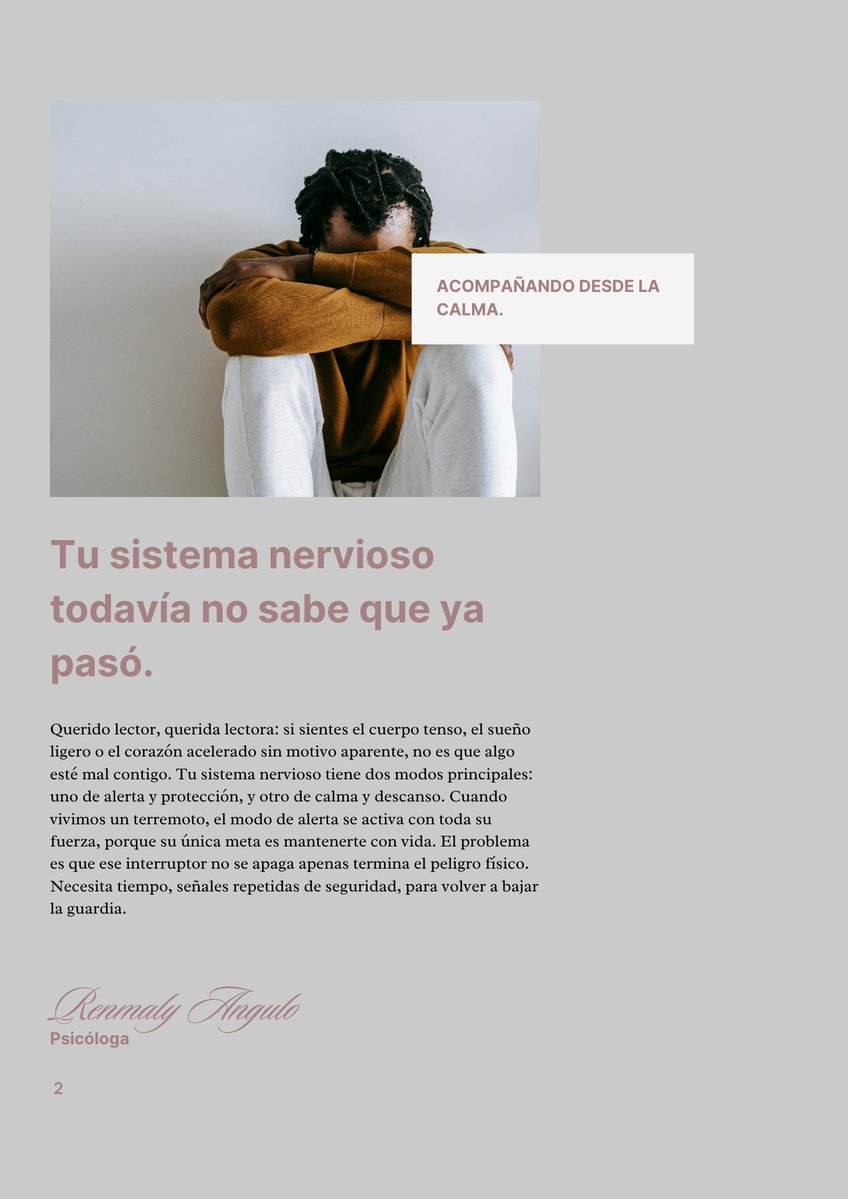Renmaly's tweet photo. A veces el cuerpo tarda más que el calendario en entender que el peligro terminó.

Newsletter de hoy:

¿Por qué mi cuerpo sigue actuando como si el terremoto continuara? 🌿 https://t.co/dDw1h3ISpQ