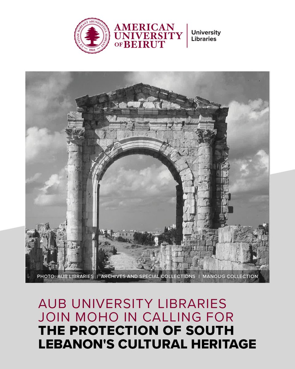 AUBLibraries's tweet photo. AUB University Libraries join members of the Modern Heritage Observatory (MoHO) in calling for urgent action to protect South Lebanon’s cultural heritage.

Read the full news: https://t.co/hC4nxWM0mG

@AUB_Lebanon https://t.co/8lpEBb7DkL