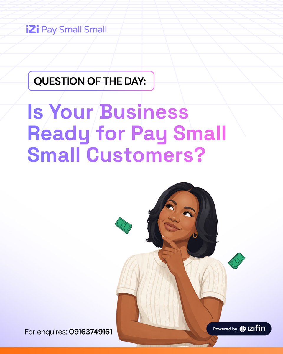 _iziFin's tweet photo. Is Your Business Ready for Pay Small Small Customers?

Do you have a system to approve customers, track repayments, and manage collections?

Or are you offering Pay Small Small and still handling everything manually? https://t.co/MvSLAqC8B0