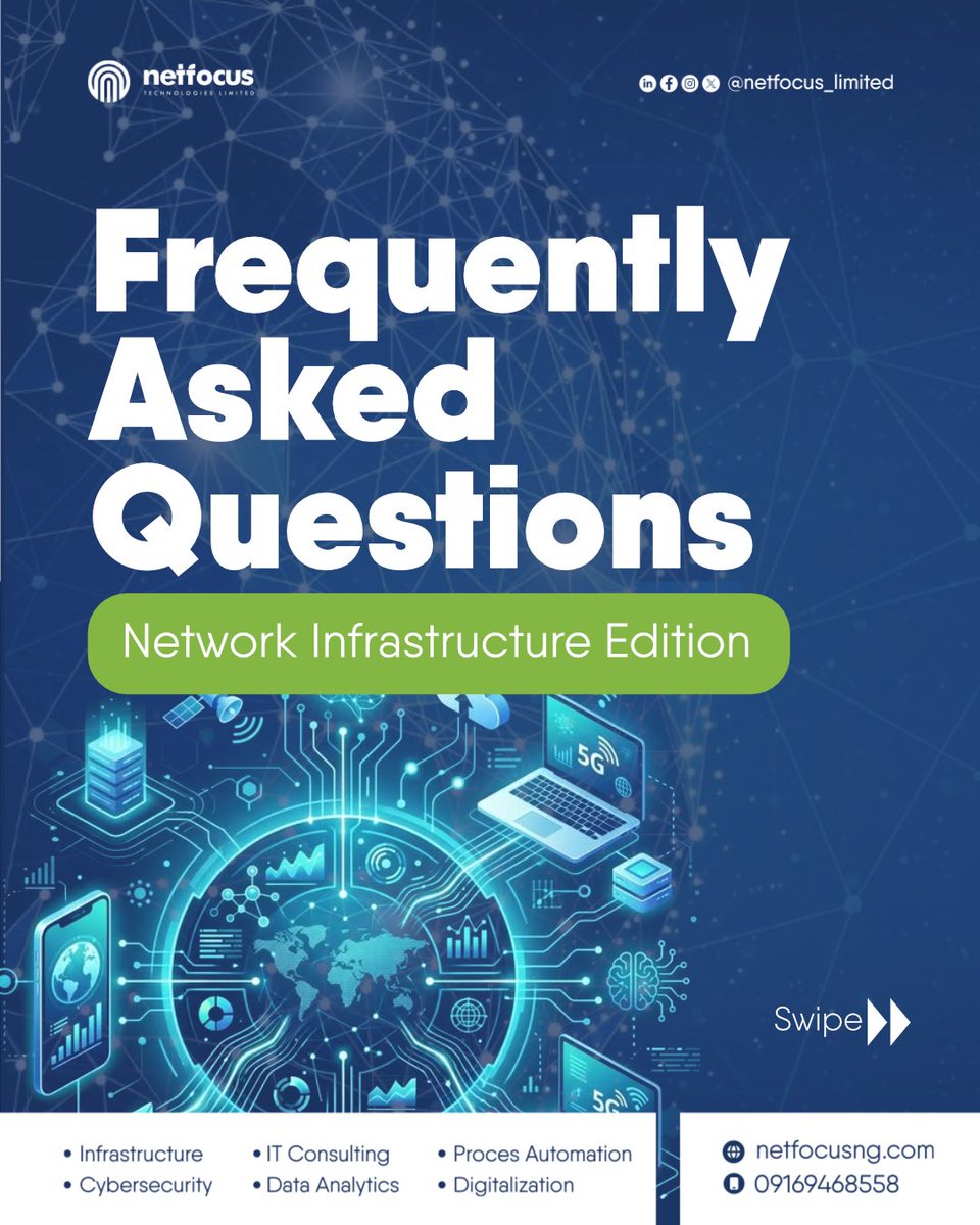 netfocuslimited's tweet photo. A strong network is the backbone of every successful business.

Swipe through for answers to some of the questions we get asked about our network infrastructure solutions.

Do you have more questions? Let’s talk at info@netfocusng.com

#networkinfrastructure #businessnetwork https://t.co/AOs27s3EeH