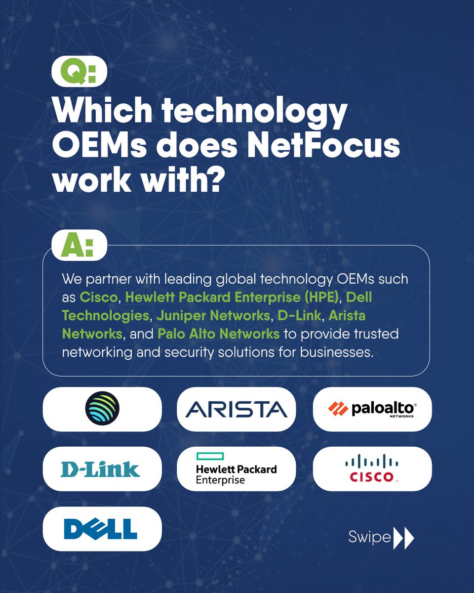 netfocuslimited's tweet photo. A strong network is the backbone of every successful business.

Swipe through for answers to some of the questions we get asked about our network infrastructure solutions.

Do you have more questions? Let’s talk at info@netfocusng.com

#networkinfrastructure #businessnetwork https://t.co/AOs27s3EeH