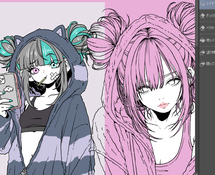◇ 手描きイラスト ◇ 流駕ちゃん クーヴェルちゃん 3ヶ月ぶりにジュリちゃん描いてる。毎日等身がんばってたから画風に
