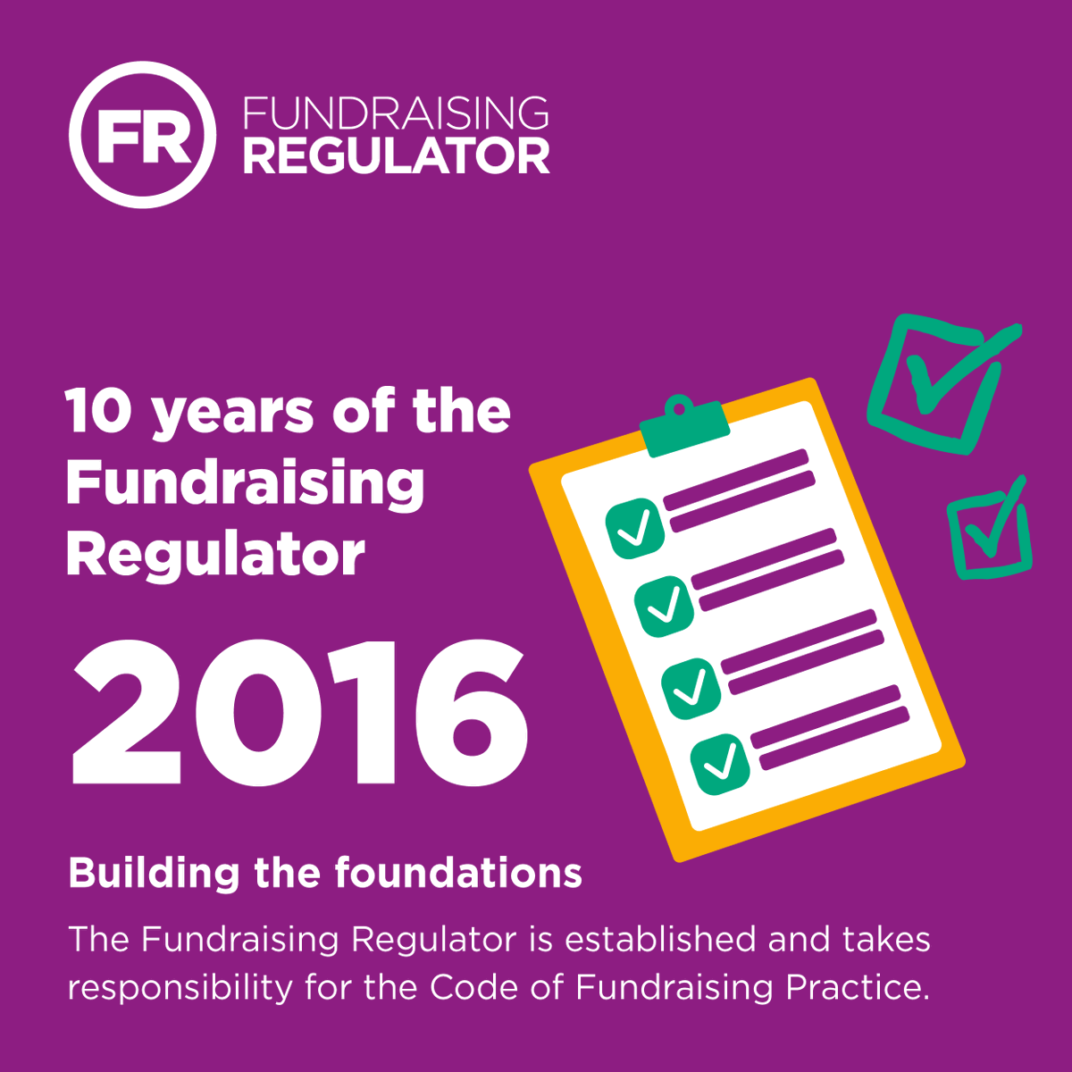 FundrRegulator's tweet photo. 🎉 Celebrating 10 years of the Fundraising Regulator

Join us as we look back at the milestones that have shaped fundraising regulation over the past decade. https://t.co/keXx3vi6E0