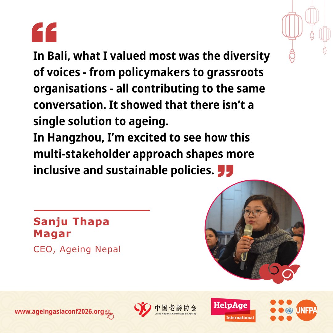 HelpAge's tweet photo. As we look forward to the 2026 Asia-Pacific Regional Conference on Population Ageing, Sanju Thapa Magar, CEO of Ageing Nepal, highlights the Conference's unique ability to bring together voices from across the region.

Registrations close in two days: https://t.co/1iCzcmVb9k https://t.co/lHdMkbFGc7