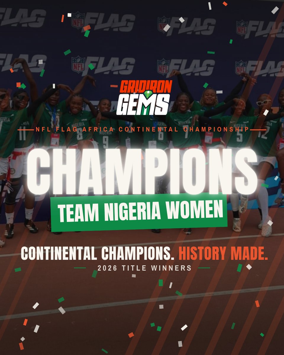 NafaGems's tweet photo. Congratulations to Team Nigeria Women on becoming 2026 NFL FLAG Africa Continental Champions.
This gold belongs to every player who believed, every coach who pushed, and every Nigerian who cheered them on.
#gridirongems #nafa #nflflag #brownsnigeria https://t.co/wmPIRaWB3d