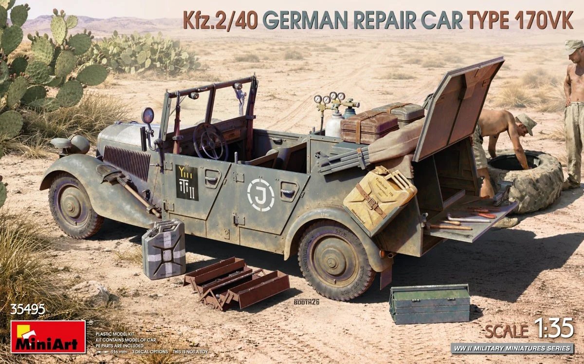 hobbysearch_mm's tweet photo. 【プラモデル予約受付中】Mini Art(ミニアート)
1/35 Kfz.2/40 ドイツ軍修理車 170VK型
https://t.co/WglH2WJlDl
野戦での整備・修理任務用に装備されたドイツ軍のKfz.2/40 170VK型のキット。
第二次世界大戦を題材としたジオラマで活用できます。
修理用工具、装備一式付属。
#MercedesBenz #170V https://t.co/RCjpq2zCDB