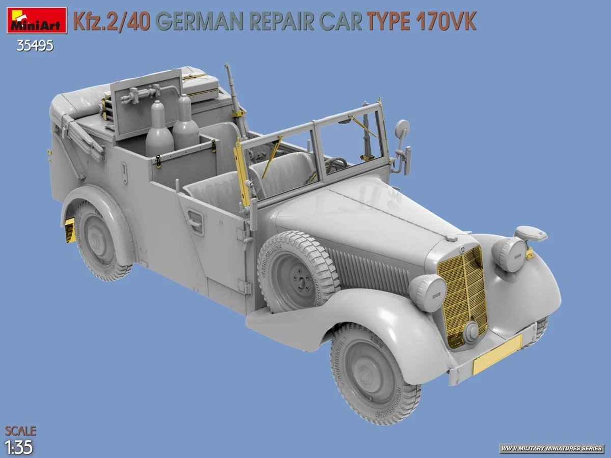 hobbysearch_mm's tweet photo. 【プラモデル予約受付中】Mini Art(ミニアート)
1/35 Kfz.2/40 ドイツ軍修理車 170VK型
https://t.co/WglH2WJlDl
野戦での整備・修理任務用に装備されたドイツ軍のKfz.2/40 170VK型のキット。
第二次世界大戦を題材としたジオラマで活用できます。
修理用工具、装備一式付属。
#MercedesBenz #170V https://t.co/RCjpq2zCDB