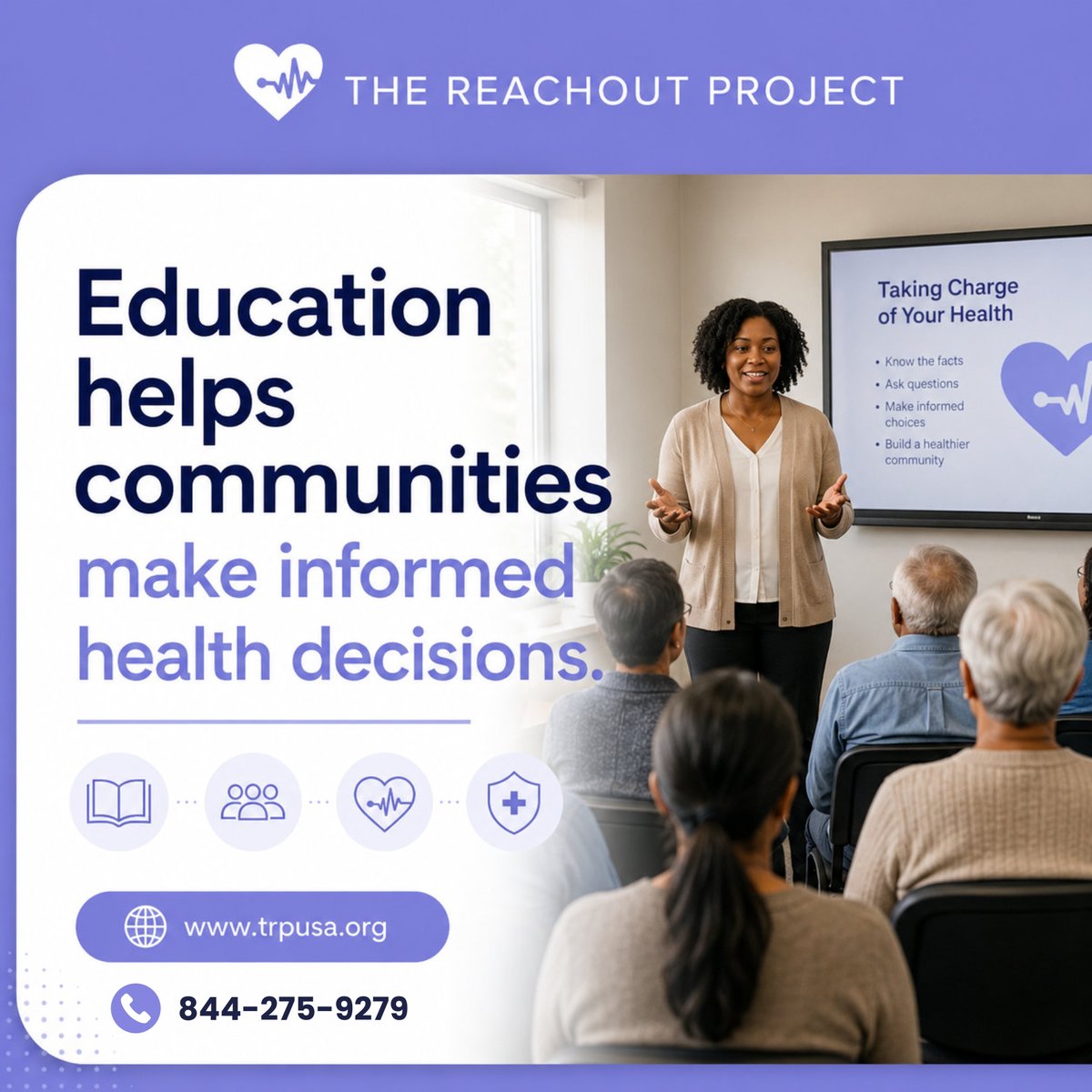 reachout_proj's tweet photo. We provide educational programs that help communities better understand chronic illness prevention and health decision-making.
Visit the website to explore programs.
#HealthEducation #TRPPrograms #TheReachoutProject #CommunityOutreach #PreventionEducation https://t.co/1KRYk5xYkr