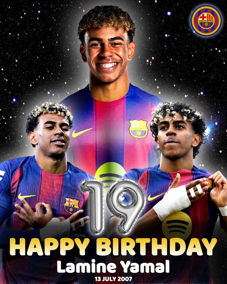 Viscaelbarcact's tweet photo. 🎂 🎁 Happy Birthday! 🎉🎊
To Lamine Yamal whit his 19th birthday.

🥳 We wish you a great day... 

🔵🔴 #FCBARCA2025 #BARCA #BARÇA #FCBARCELONA  #ForçaBarça #ViscaBarca #ForcaBarca #Visçabarça #Visçaelbarça @Viscaelbarcact https://t.co/q55qjnTjpK
