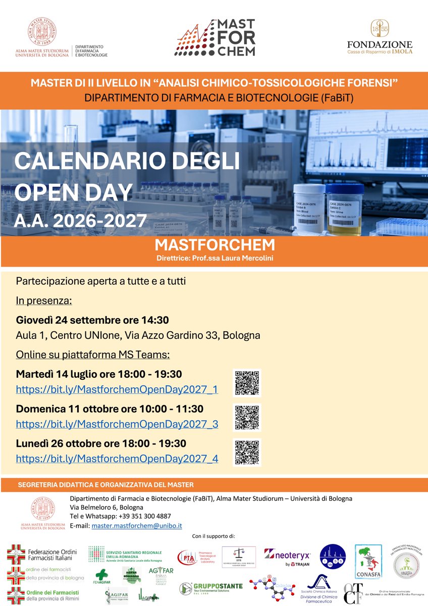 mastforchem's tweet photo. Open Day 26/27: Info, notizie, domande.
Partecipazione aperta
14/7 h 18:00 https://t.co/R8HYj7xQiK
11/10 h 10:00 https://t.co/xqlUAxzofa
26/10 h 18:00 https://t.co/sKB1Vmg64J
24/9 h 14:30 in presenza, dettagli a breve
@Unibo @PTA_Lab @Laura_Mercolini @mandrill_one @Michele_Protti https://t.co/yVTnCvSXDW