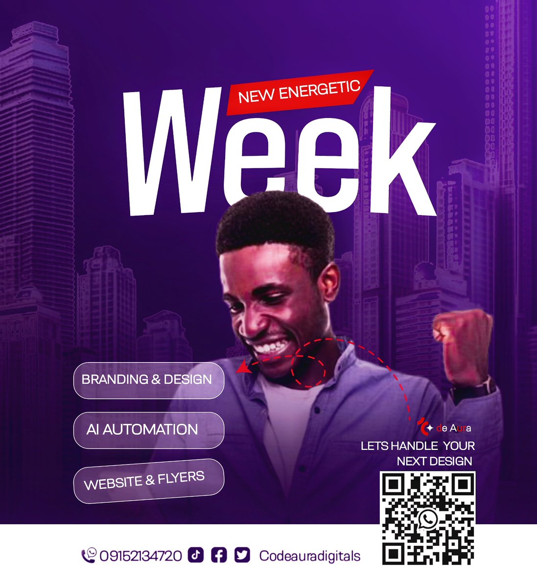 CodeAuraDiog9's tweet photo. Let's crush your goals this week with standout branding, custom AI automation, and sleek web design. Let CodeAura Digital handle your next project. Drop a DM or scan the QR code to scale your business! 🚀
​#NewWeek #AIAutomation #Branding #WebDesign #CodeAura https://t.co/sVFCf0k77R