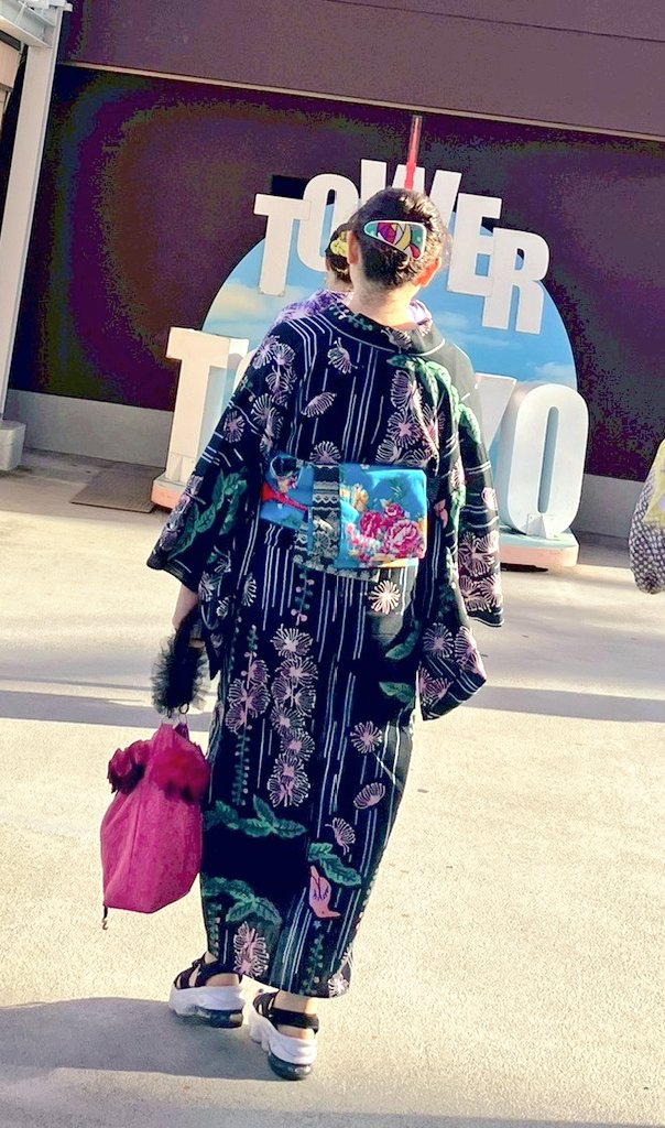 バライロ浴衣★サガリバナ 薄明（はくめい）半幅帯★ハセガワアヤ 土曜日の装い 可愛い女子達とBBQだよ🥩コーデ @marojuice サガリバナ