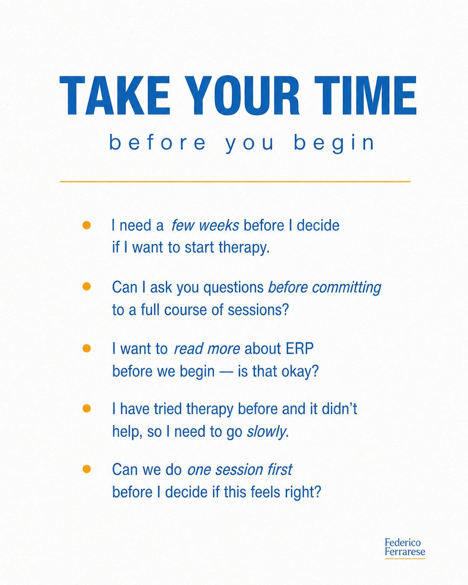 fedfercbt's tweet photo. A client once told me they'd researched OCD treatment for three years before booking their first session. They apologised for taking so long. They hadn't. Choosing carefully isn't avoidance, and it isn't choosing never. Whenever you're ready is the right time. 🧠 https://t.co/CeazHCHvpK