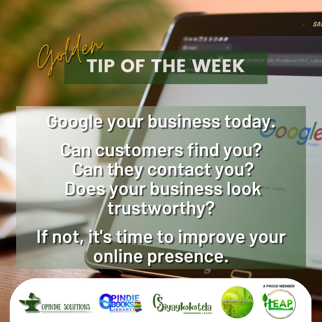 OpIndieSolution's tweet photo. Your next customer will probably Google you before they call you.

Make sure they find confidence; not confusion.

#GoogleBusiness #MarketingSA #SmallBusinessSA #Entrepreneur #BusinessVisibility https://t.co/bJjyKHkgoC