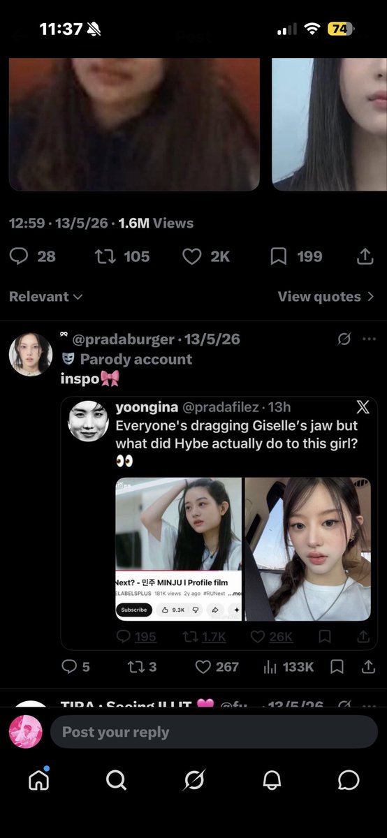 bringourmagic's tweet photo. @wiIdsugars @imwanandonly Notice how i didnt interact with either posts, pradas just another illit fighter and only retaliates when ppl come for their fav https://t.co/fAYzZUbH99