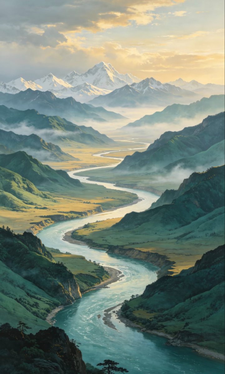 Windy_202606's tweet photo. Sunlight bathes snow-capped summits, and a winding river drifts through mist-wreathed green hills, showcasing China’s breathtaking natural grandeur. What Chinese landscape do you hope to visit most someday?
#ChineseNaturalBeauty  #ChinaLandscape #NatureArtistry https://t.co/W5zwmCHDbu