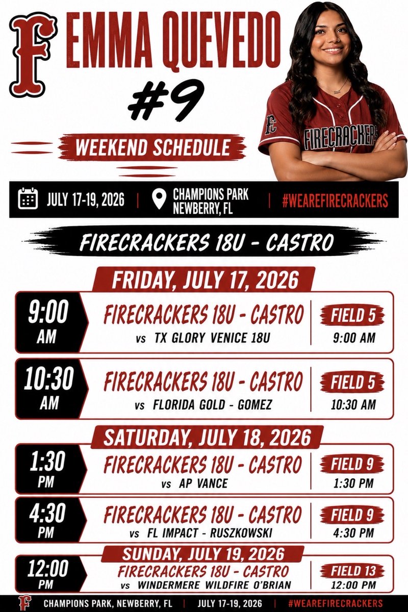 emmaquevedo_9's tweet photo. Backwards K Showcase schedules are out! I’ll also be attending the Prospect Camp on July 16. Looking forward to competing and meeting coaches in Newberry! 🥎 

@coach_castro74 
@DiamondSports
@IrscSoftball @SEUFireSoftball
@FlaglerSoftball @SeminoleStateSB
@PolkSoftball @SFSCPanthers
@EFSCSoftball @UftlSoftball 
@JustusPerry18 @LakehawkSB @cfpatssb @SjrSoftball
@DBCUSoftball @DSC_SBall
@FSCJSoftball @AthleticsPHSC