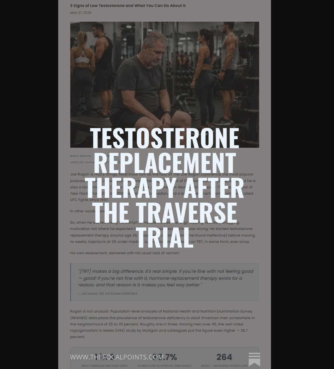 P_McCulloughMD's tweet photo. Testosterone Replacement Therapy After the TRAVERSE Trial

Neutral safety finding for topical gel--green light for broader therapy? @McCulloughFund https://t.co/Ly0jCOmpoz https://t.co/ZkV9OpXKxQ