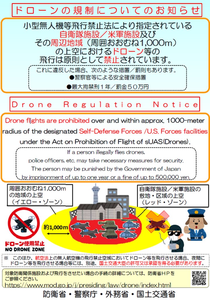sadosubbase46's tweet photo. 令和８年７月１４日より小型無人機等飛行禁止法が改正されます。飛行禁止エリアが従来対象施設より３００ｍの範囲が対象でしたが、改正により範囲が１０００ｍまで拡大されます。
詳細は、防衛省もしくは佐渡分屯基地HPをご覧ください。＃ドローン https://t.co/YQFL5sz0Af
