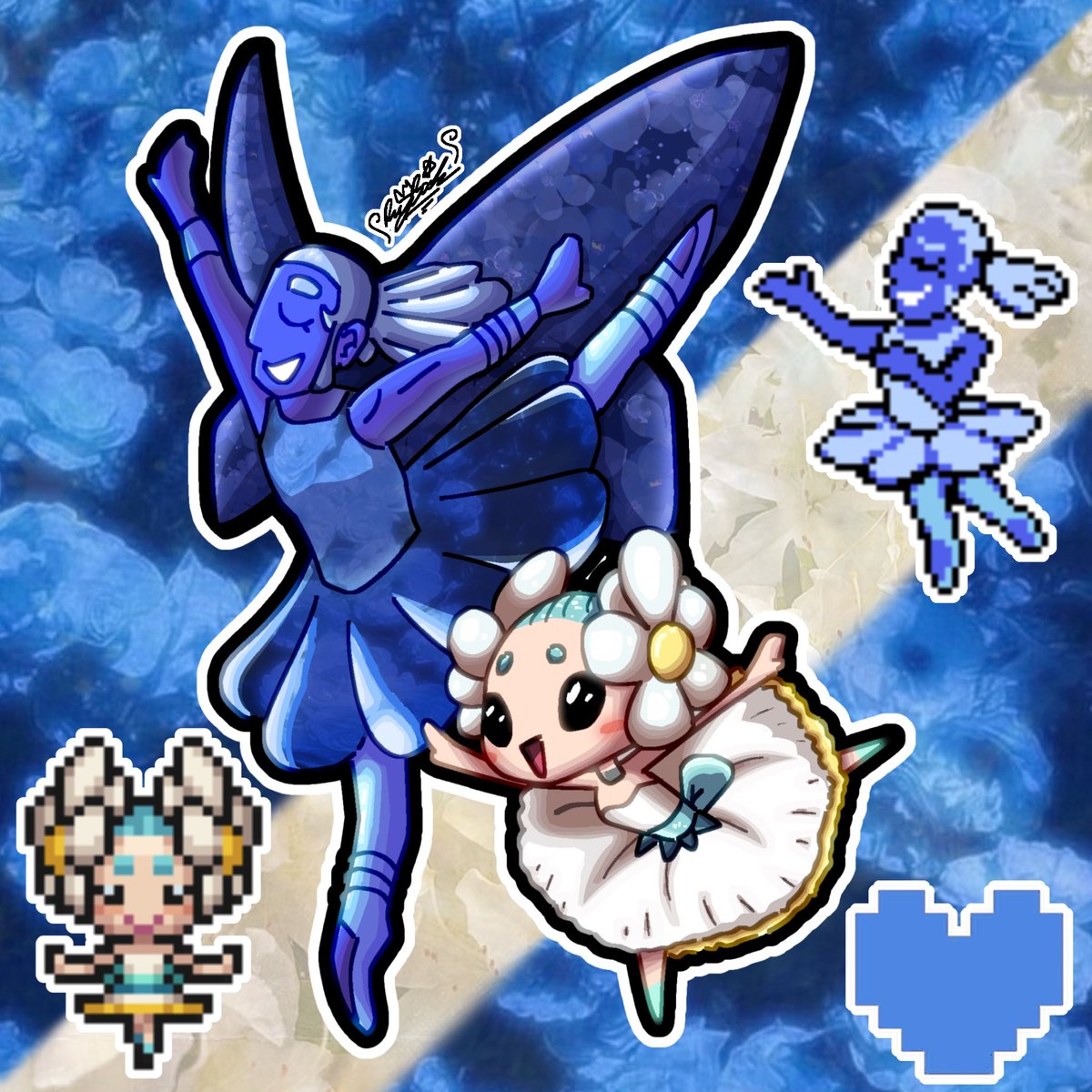BennyBooSuk's tweet photo. Blue and Spoilerina!! I finally finished up the main 6 flowers! I will still be doing Flowery and Pink tho! #妖怪ウォッチ #deltarune #deltarunefanart #youkaiwatch https://t.co/oGgYAe0Rbl