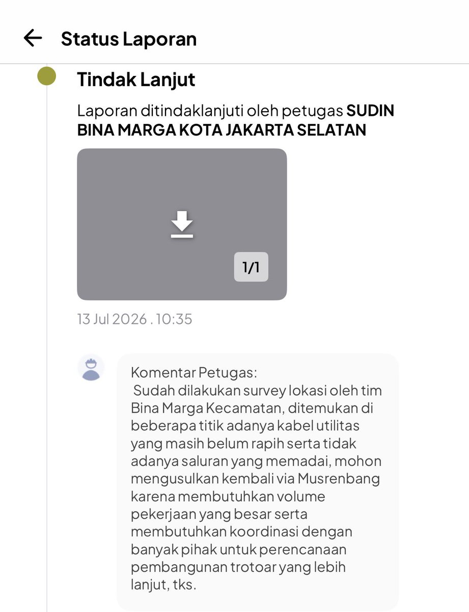 VVYND's tweet photo. Ngelaporin trotoar yang ga layak di Jalan Bangka via app JAKI tapi akhirnya disuruh lapor via Musrenbang “karena membutuhkan koordinasi dengan banyak pihak”

Well, do something??? I’ve done my part by identifying and reporting the problem.

@DKIJakarta @prastow https://t.co/XhE2HlrSAD