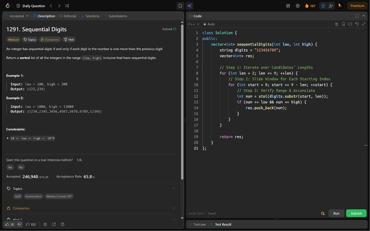 PankajB42550's tweet photo. 🚀 #Day 168/100 (Rearrange the Array @GeeksforGeeks – #Daily)!

Key: Sort → place largest at even indices, smallest at odd indices.

✓ O(n log n) | O(n) 
✓ Accepted

#100DaysOfCode #DSA #Sorting #DSA26 #DAY168 https://t.co/H8vKfy0cPU