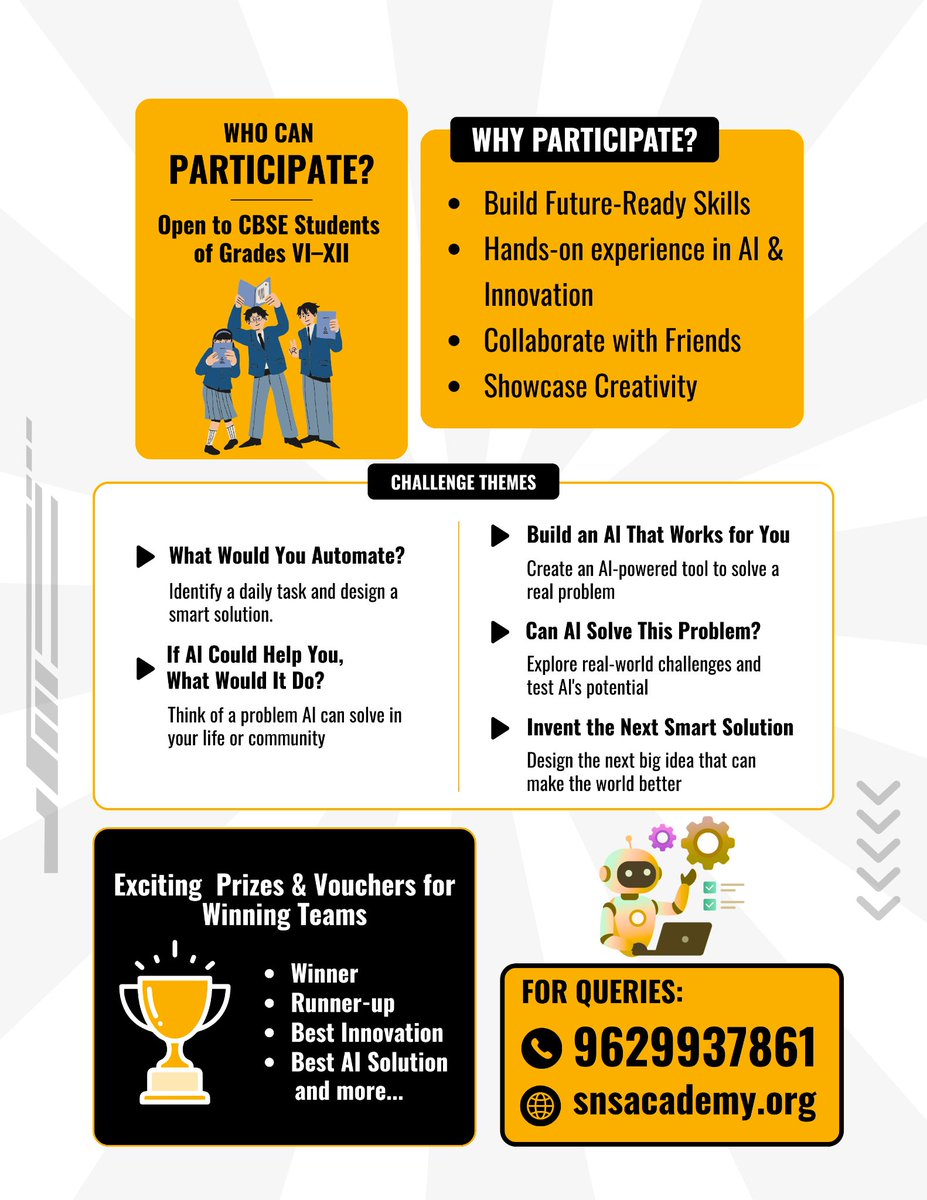 snsinstitutions's tweet photo. Curiosity-Driven Hackathon 2026 @ SNS Academy, Jul 24–25. AI, Design Thinking &amp; Innovation for Grades VI–XII. Register by Jul 20. #SNSInstitutions #DesignThinking #AI #Hackathon #Coimbatore https://t.co/unGdELkKLR