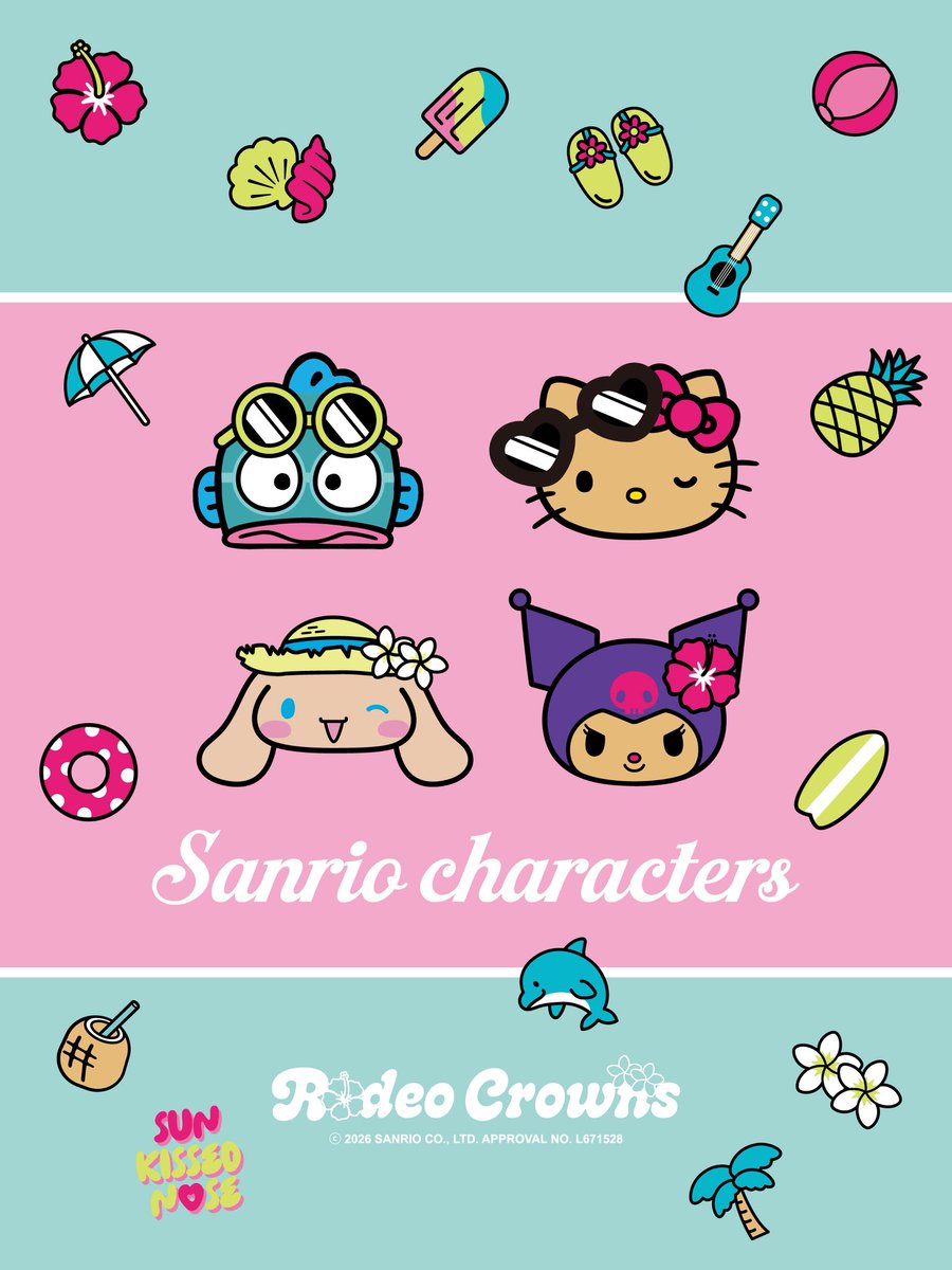 sanrio_oshikatu's tweet photo. ＼⚠️コラボ商品【予告】📣🆕／
RODEO CROWNS WIDE BOWL(ロデオクラウンズ ワイドボウル) ×サンリオキャラクターズのコラボが登場🥹🌺

今回はこんがり日焼けしたハローキティ、クロミ、シナモロール、ハンギョドンの4人とコラボ🥹🌴
7/17(金)12時より発売開始🛒ぜひチェックしてみてね🙆‍♀️

📅発売日：7/17(金)～※オンラインは12時開始
🛒取り扱い：全国のRODEO CROWNS WIDE BOWL店舗、SHEL’TTER WEBSTORE

🔻詳細・購入はSHEL’TTER WEBSTOREにて🛒
https://t.co/LZoAHQ0hVq

#サンリオ #サンリオキャラクターズ #ロデオクラウンズ