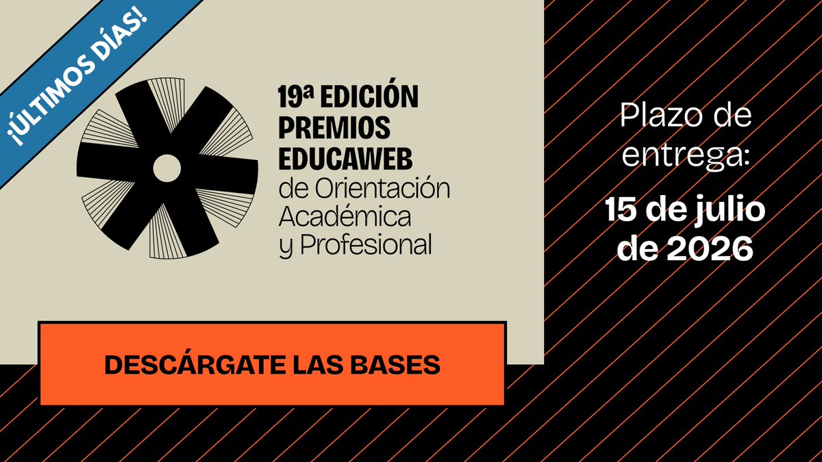 EDUCAWEB's tweet photo. 🚨 ¡Solo quedan 3 días! El plazo para presentar tu candidatura a los 🏆 #PremiosEducaweb  de #OrientaciónAcadémica y Profesional 2026 termina este miércoles 15 de julio.

No dejes pasar esta oportunidad de dar visibilidad a tu proyecto.

👉 https://t.co/2bEAimOLWe https://t.co/rtFtx3P6Js