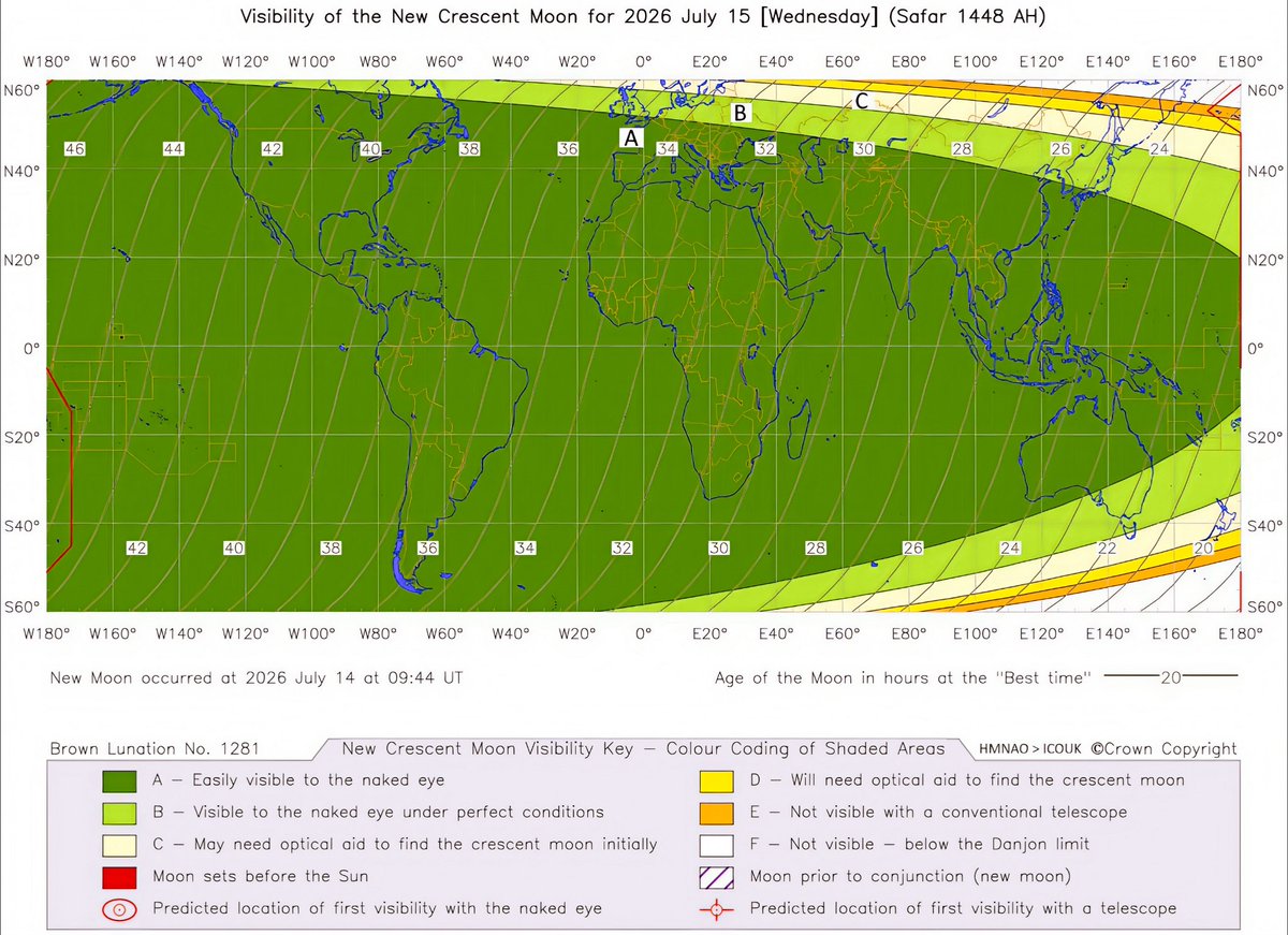 Crescenttrackug's tweet photo. Wed. 15 June 2026 is the 29th day of Muharram 1448AH corresponding to unaided eye local moon sighting.

 Please go out after sunset in the western sky to;

*Look for the New moon of Safar 1448AH 
*Check the visibility forecast for your region here
*Share your efforts with us https://t.co/ESjPekWT0z