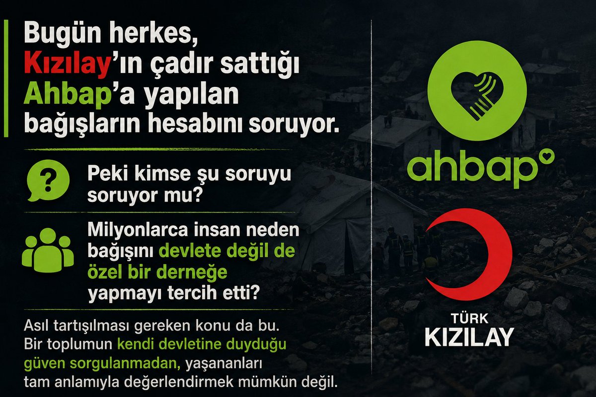 MustafaCOPLAN's tweet photo. Bugün herkes, Kızılay'ın deprem döneminde çadır sattığı Ahbap'a yapılan bağışların hesabını soruyor.

Peki kimse şu soruyu soruyor mu?

Binlerce insan neden bağışını devlete değil de özel bir derneğe yapmayı tercih etti?
#AhbapDerneği #Kızılay https://t.co/ZW4flmenZ3