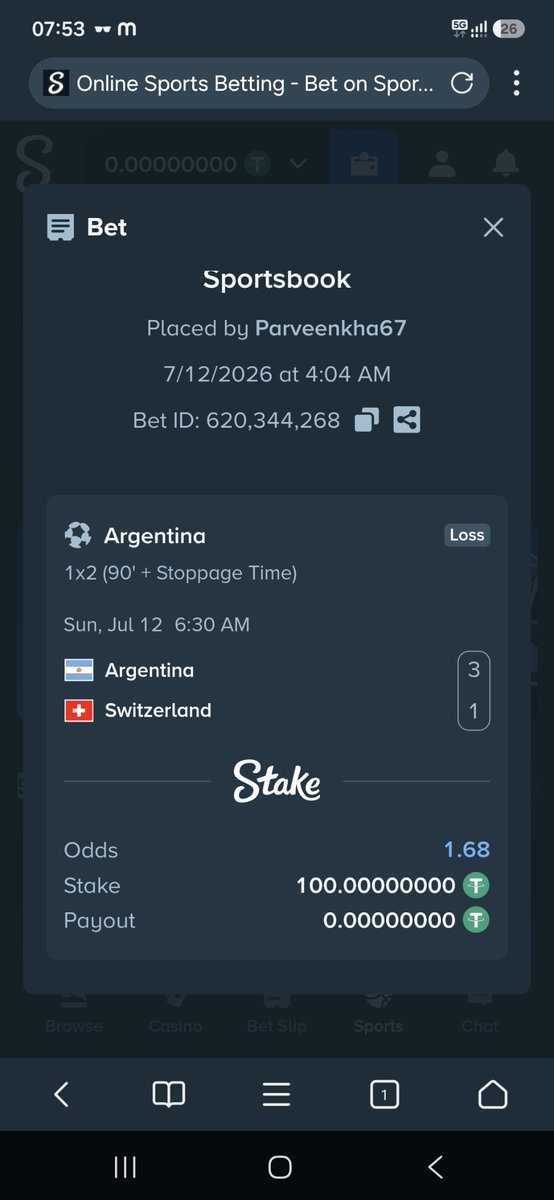 S2ja8's tweet photo. It's been over 24 hours, and I still haven't received my promotional payout. My bet qualified under the World Cup First Goal Promotion, as Argentina scored the first goal. Please review my case and process the payout immediately. Bet ID: 620,344,268.
@StakeUsa https://t.co/TRxt2rZCkW